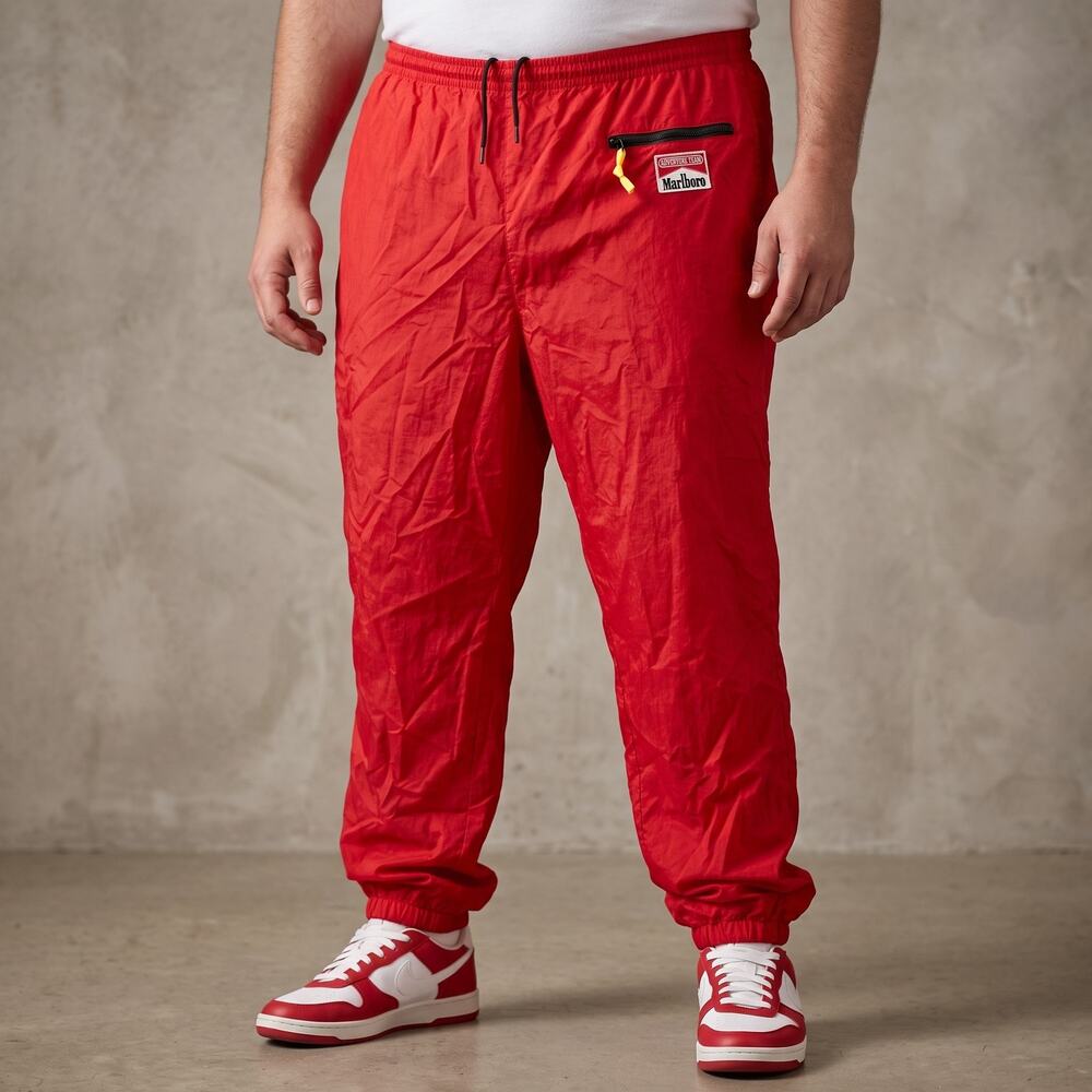 Marlboro Men's Adventure Team Track Pants Vintage Red Nylon Windbreaker XL